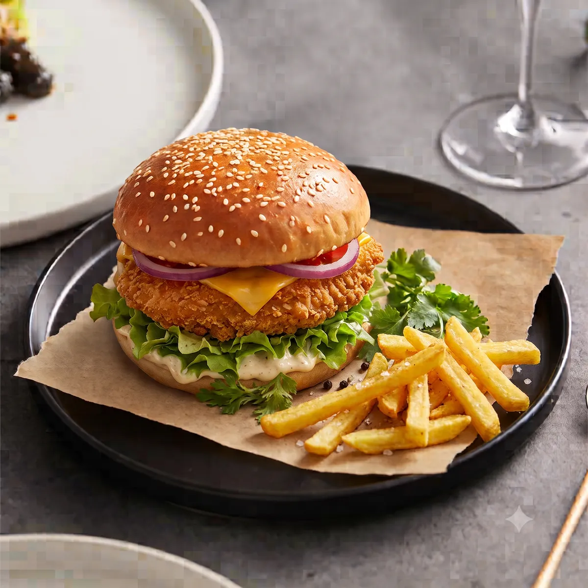 Chicken Burger menü şablonu ve sunumu