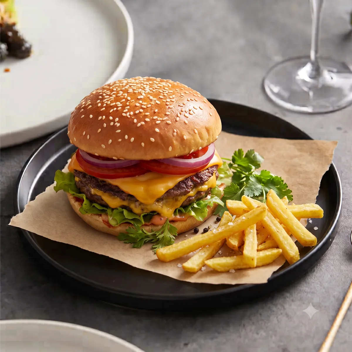 Double Classic Burger menü şablonu ve sunumu