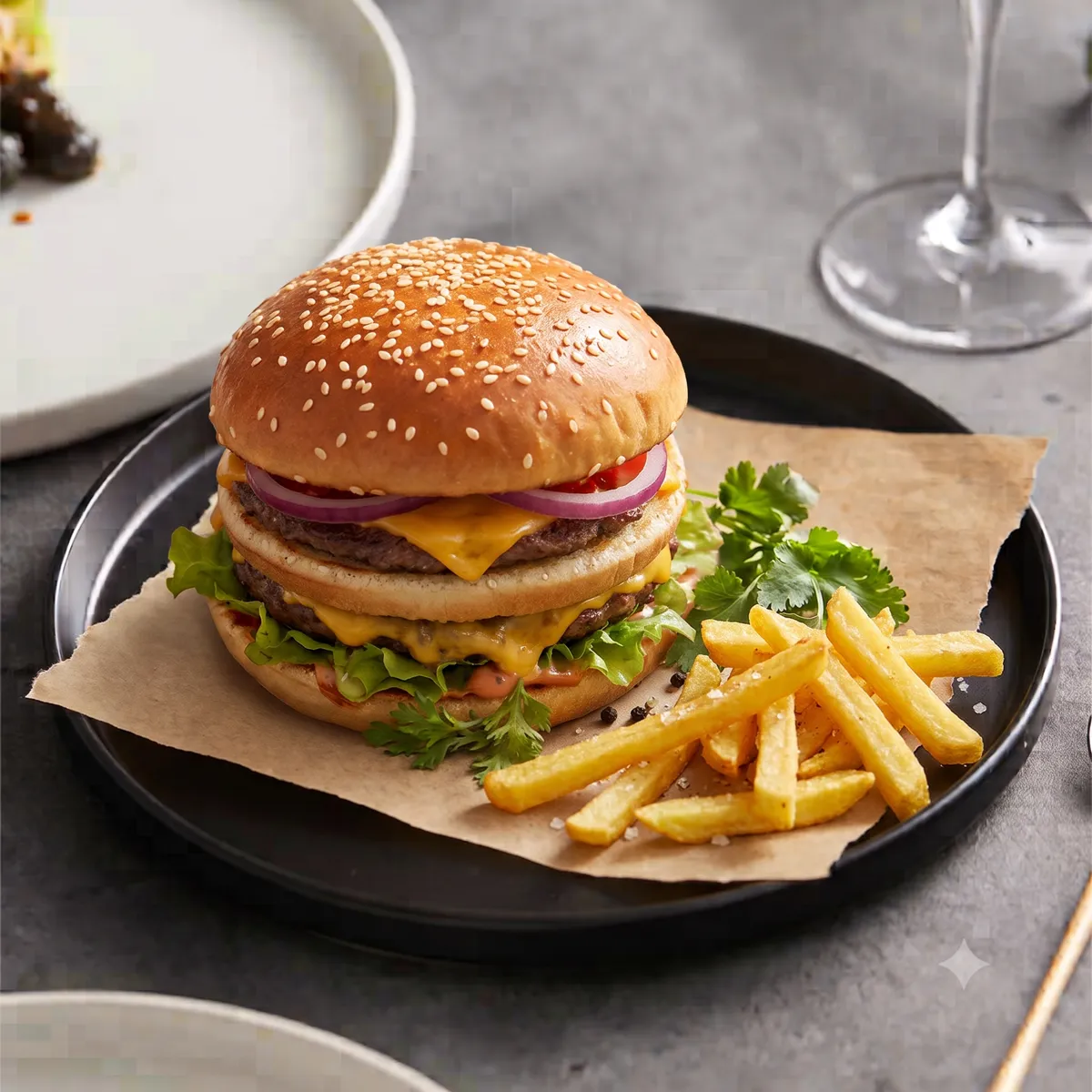 Double Classic Burger 2 menü şablonu ve sunumu