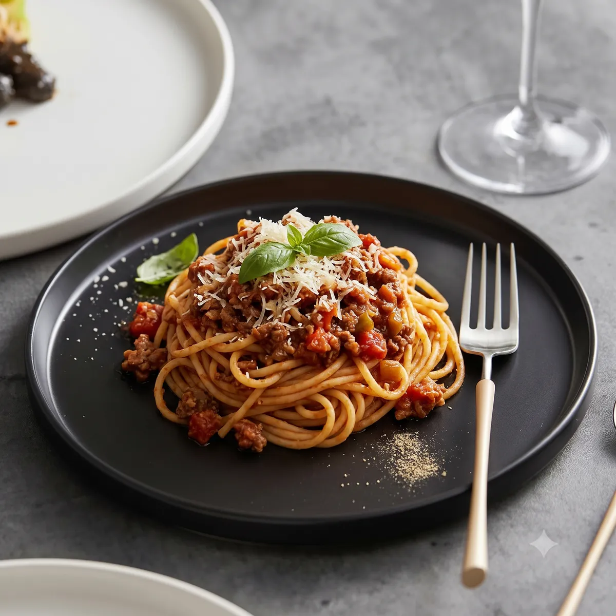 Spaghetti Bolognese menü şablonu ve sunumu