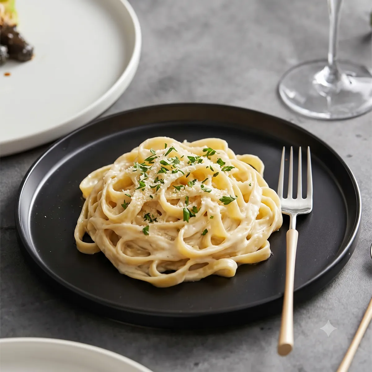 Fettucine Alfredo menü şablonu ve sunumu