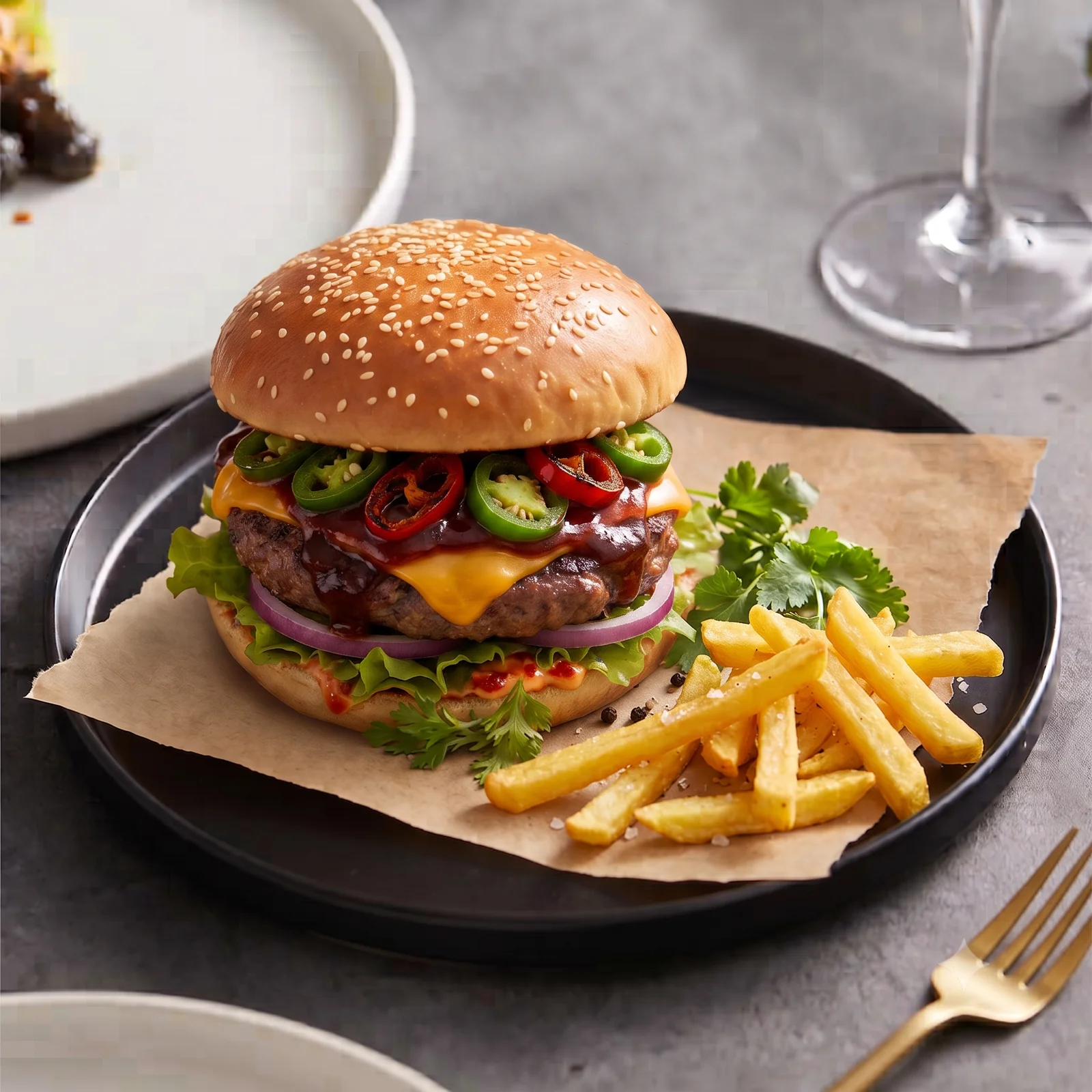 Jalapeno Acılı Burger menü şablonu ve sunumu