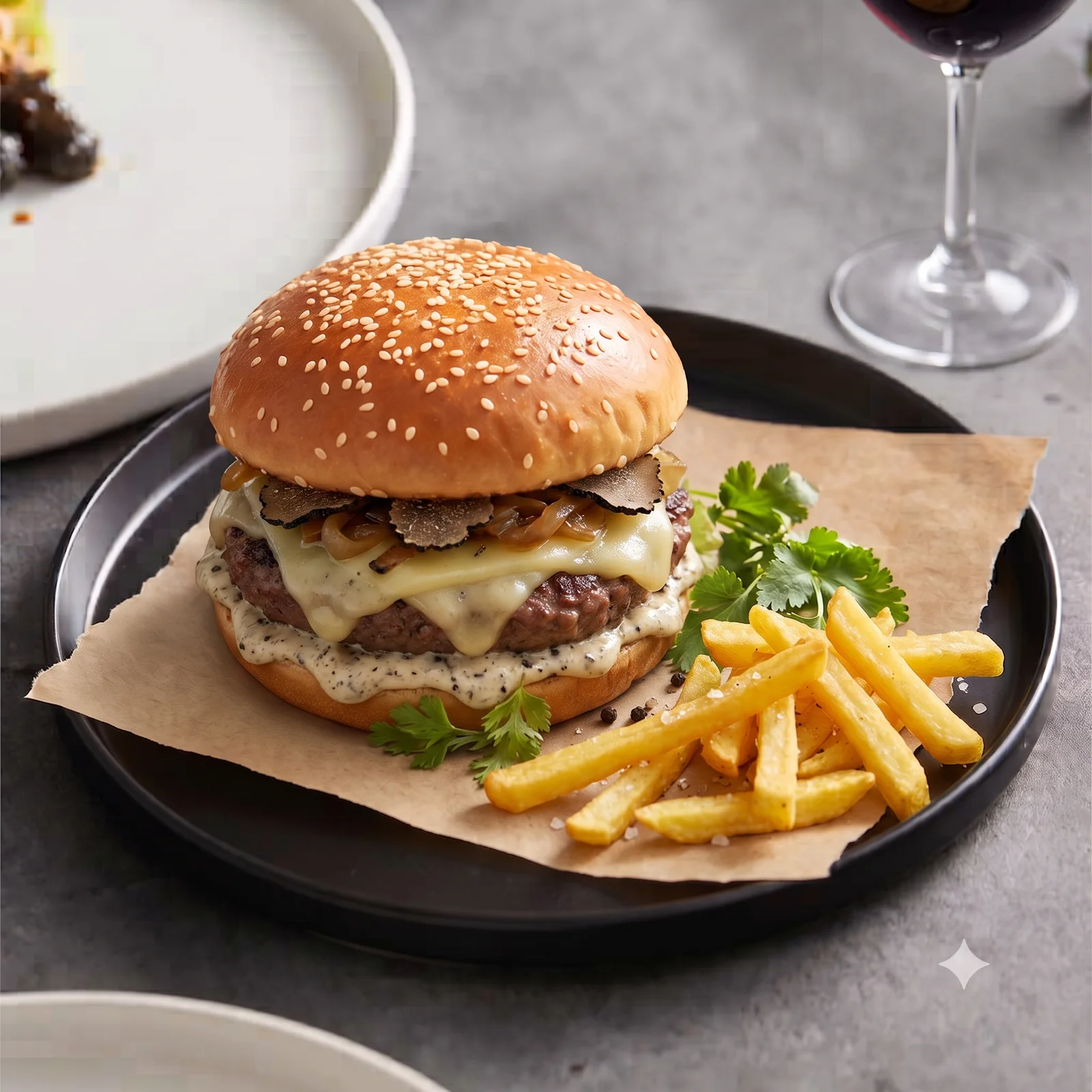 Truffle Bacon Burger menü şablonu ve sunumu