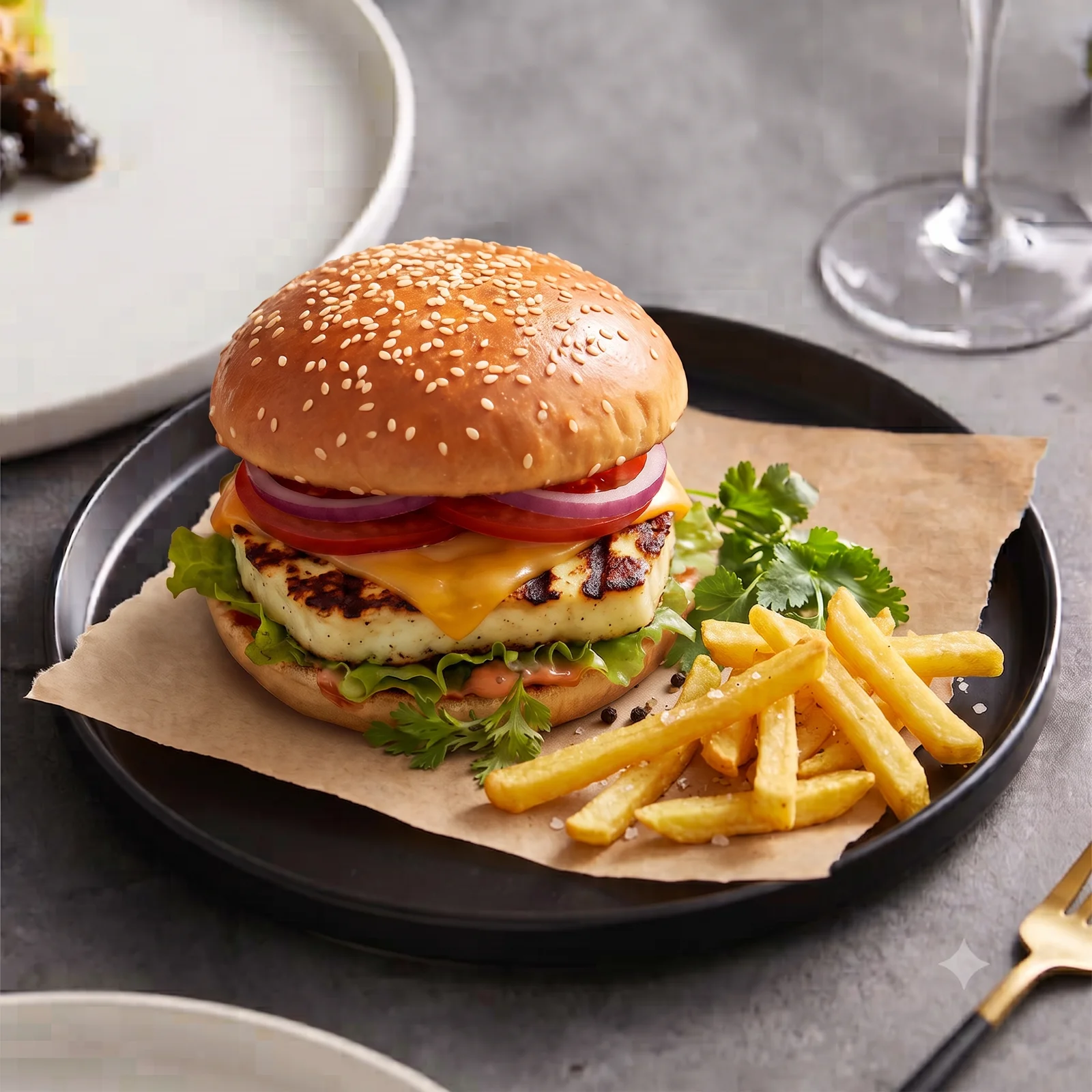 Halloumi (Hellimli) Burger menü şablonu ve sunumu