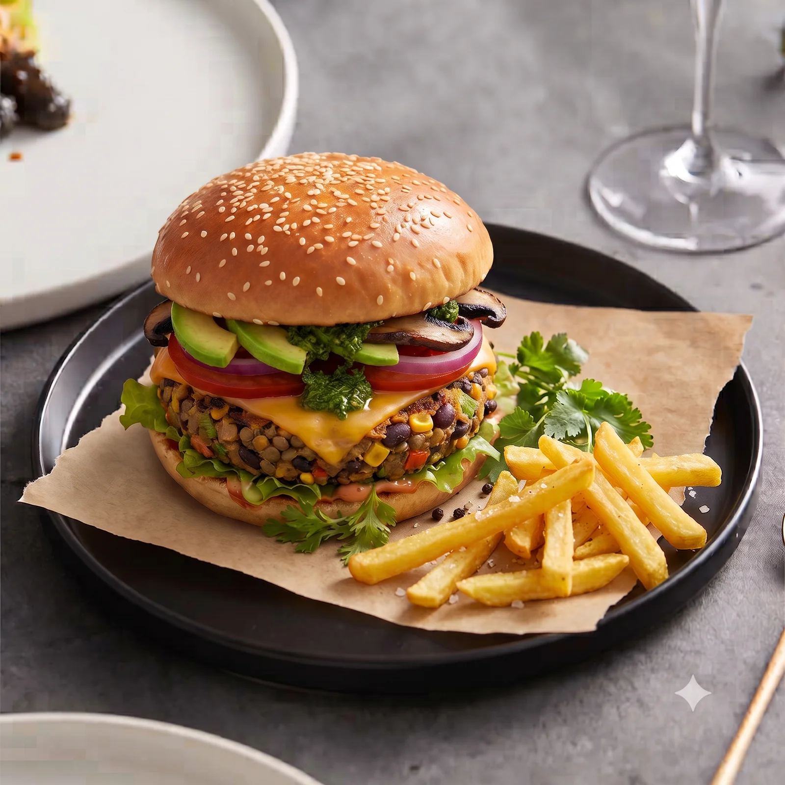 Veggie (Vejetaryen) Burger menü şablonu ve sunumu