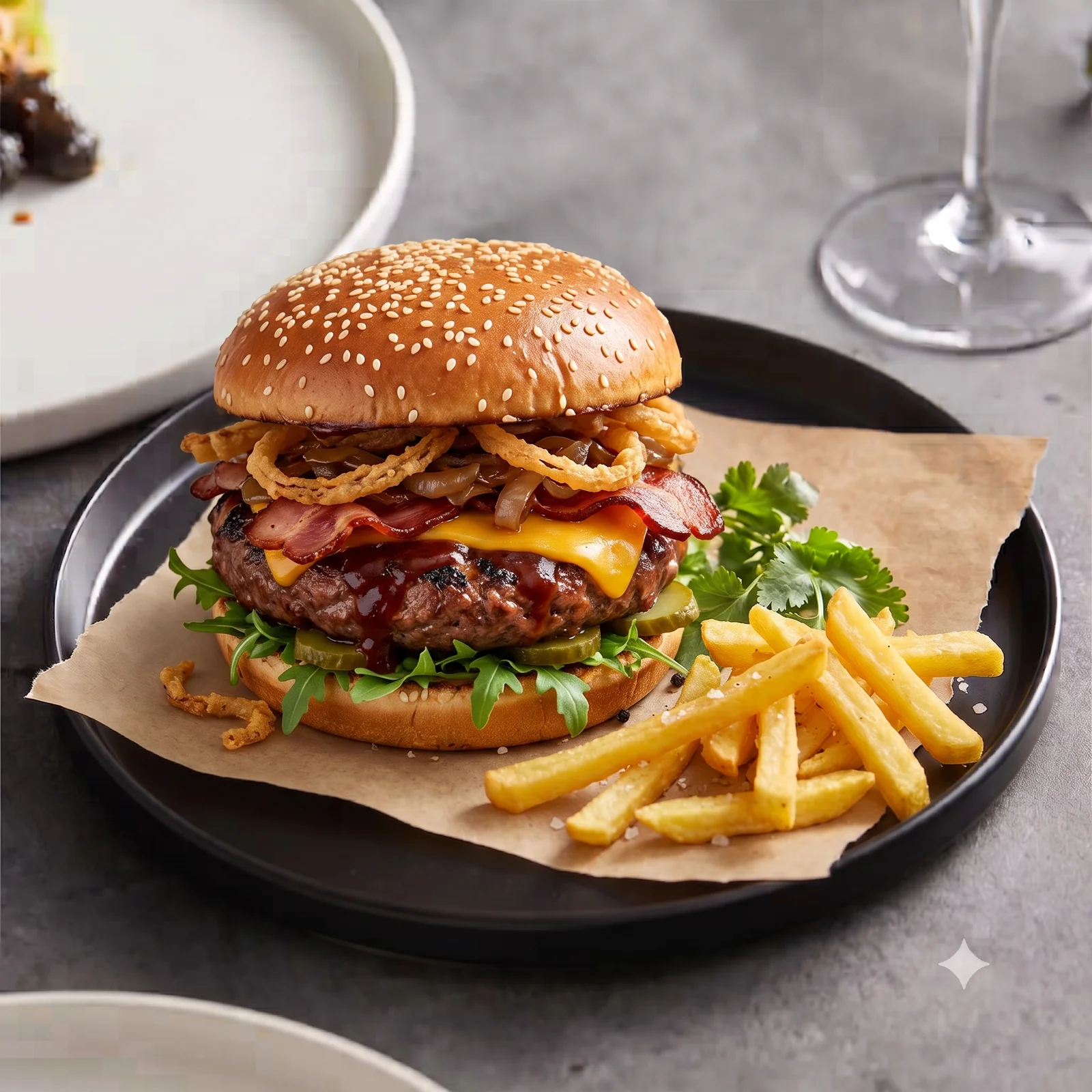 Texas Smokehouse Burger menü şablonu ve sunumu