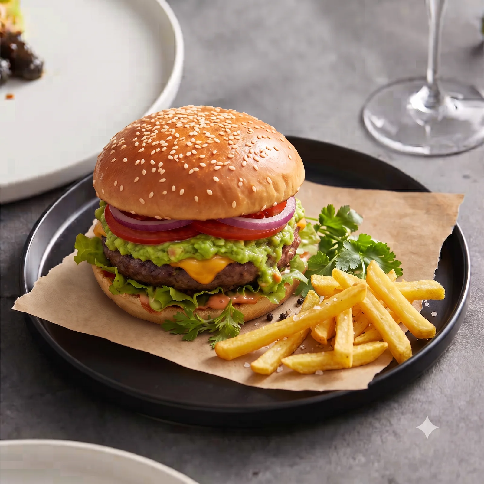 Guacamole Burger menü şablonu ve sunumu