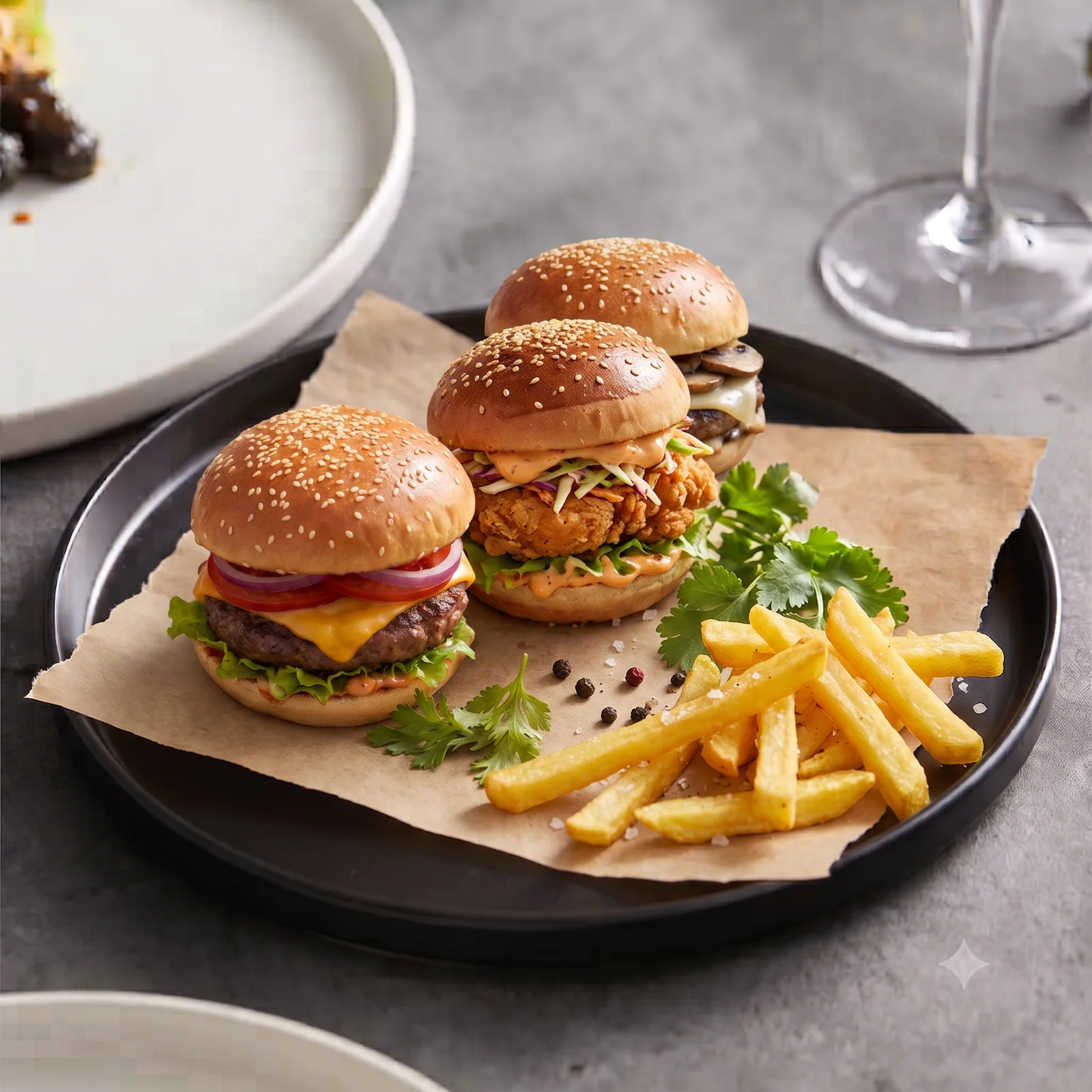 Sliders (Mini Burger Üçlemesi) menü şablonu ve sunumu