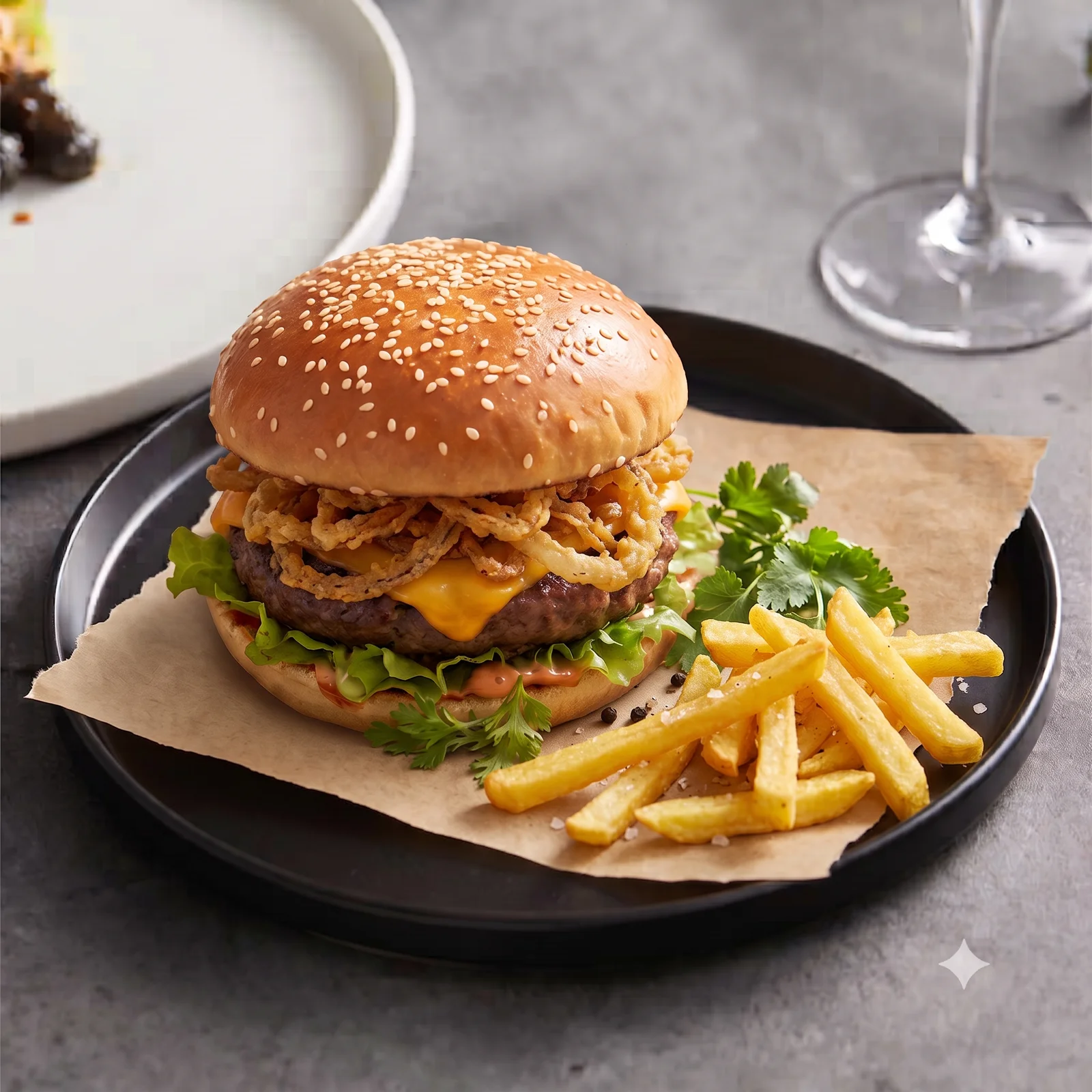 Crispy Onion (Çıtır Soğanlı) Burger menü şablonu ve sunumu